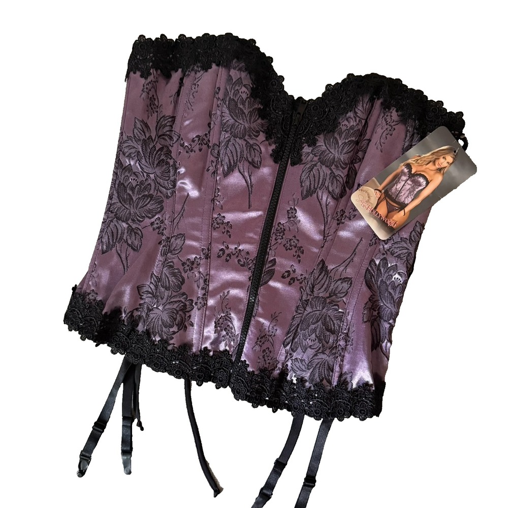 Corset Bustier "Shirley of Hollywood" Size 36 Lingerie Black and Lavanda NWT